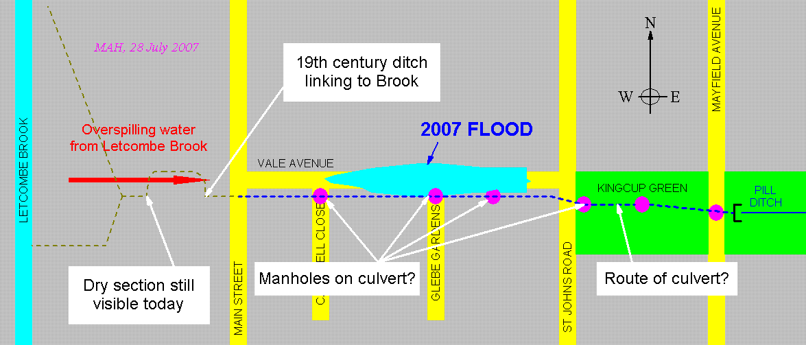 Schematic showing course of Pill Ditch culvert